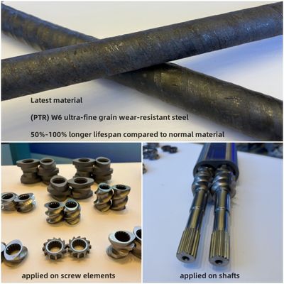 (PTR) W6 ultra ince taneli aşınmaya dayanıklı çelik ekstrüder parçaları Çift Vidalı Ekstrüder Vida Elemanı Kovan ve Mil