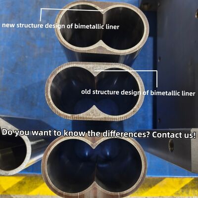 Yüksek performanslı Nikel Kromo Tungsten Kompozit Fıçı Liner, 600°C sıcaklığa dayanıklı ve HRC 58-62 Sertliği ile Çift Makara Ekstrüder