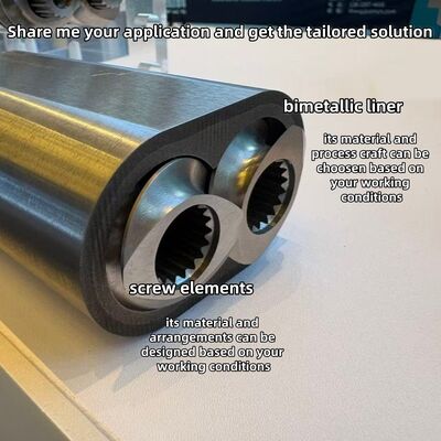 Yüksek performanslı Nikel Kromo Tungsten Kompozit Fıçı Liner, 600°C sıcaklığa dayanıklı ve HRC 58-62 Sertliği ile Çift Makara Ekstrüder